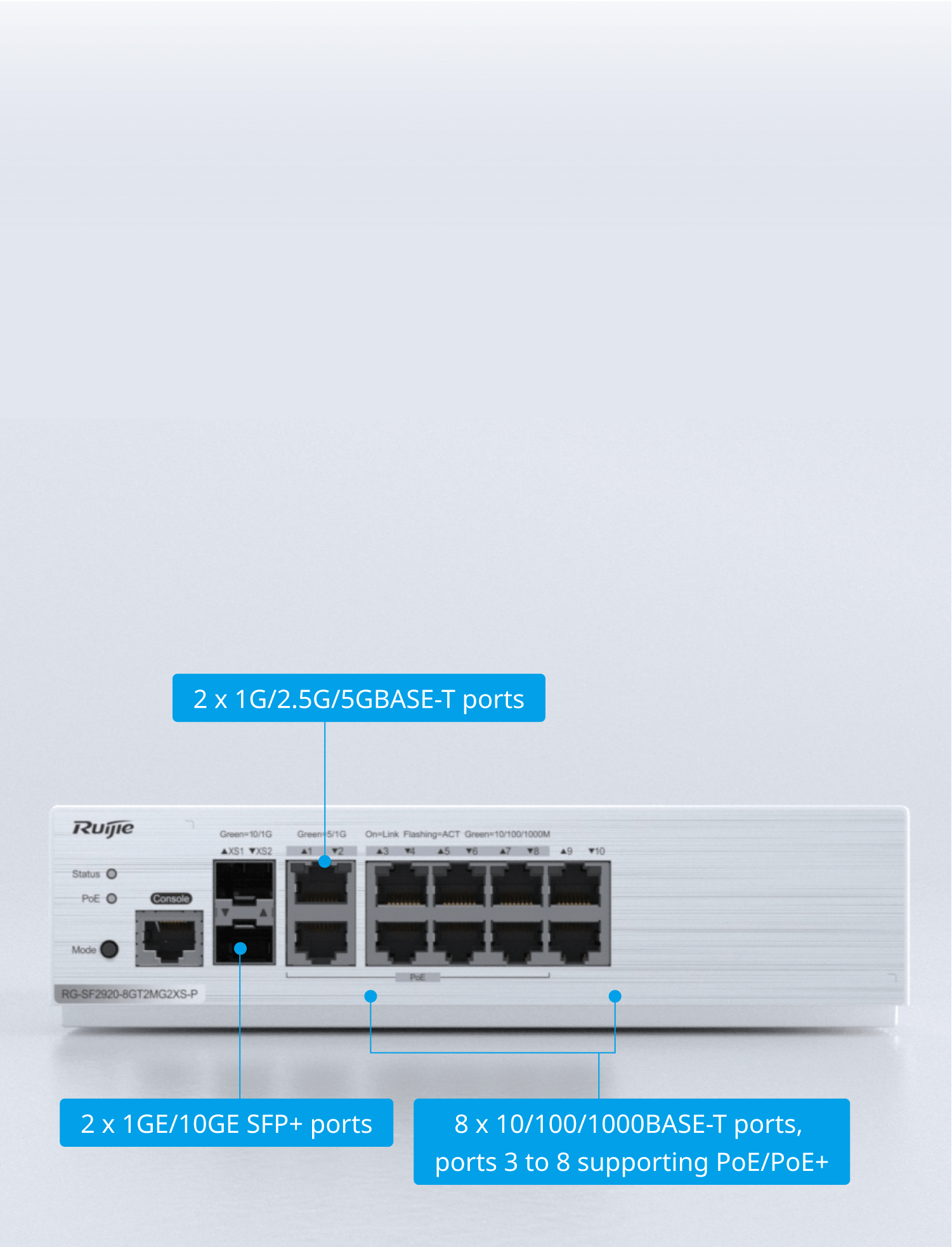 Campus Switches RG-SF2920-8GT2MG2XS-P 8-Port GE All-Optical PoE